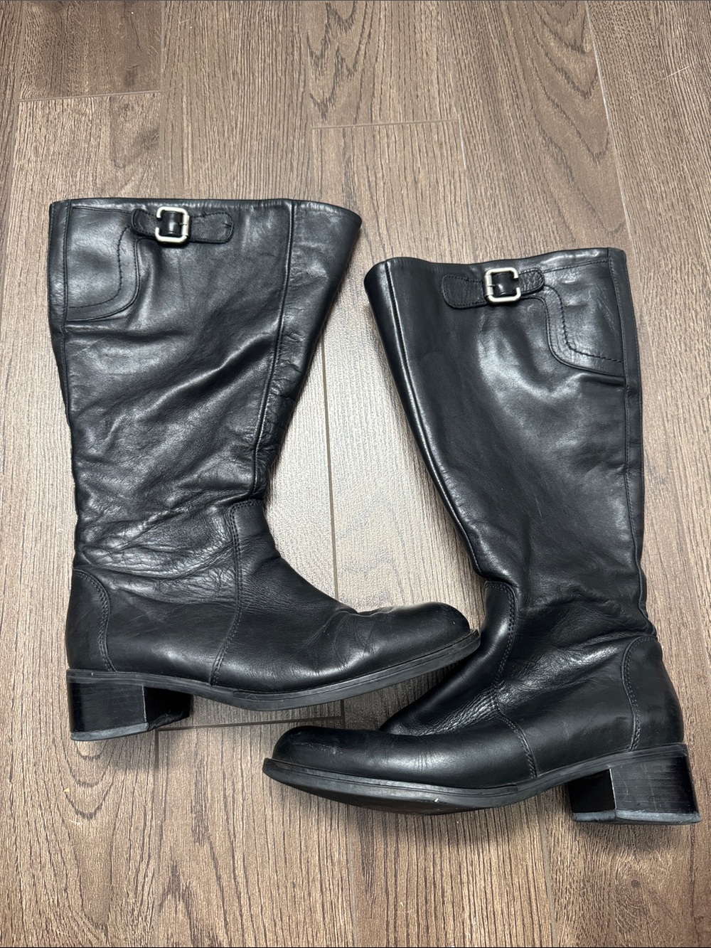 La CANADIENNE Black Leather Knee-High Buckle Boots